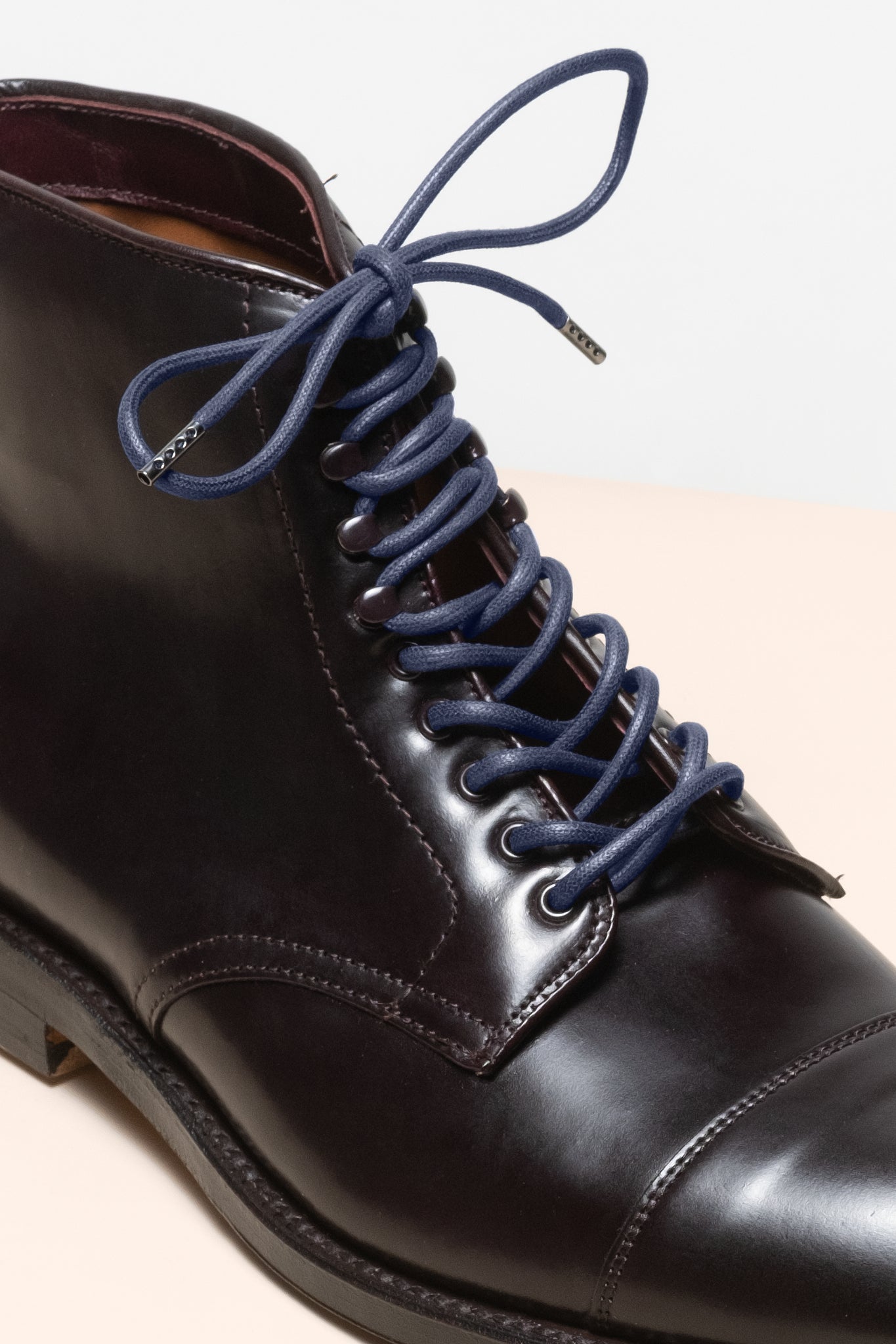 Dark Blue - 4mm round waxed shoelaces for boots and shoes made from 100% organic cotton - Senkels